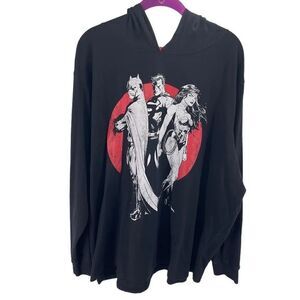 Justice League Mens Pullover Hoodie Super Man Wonder Woman Batman Black Size 2XL